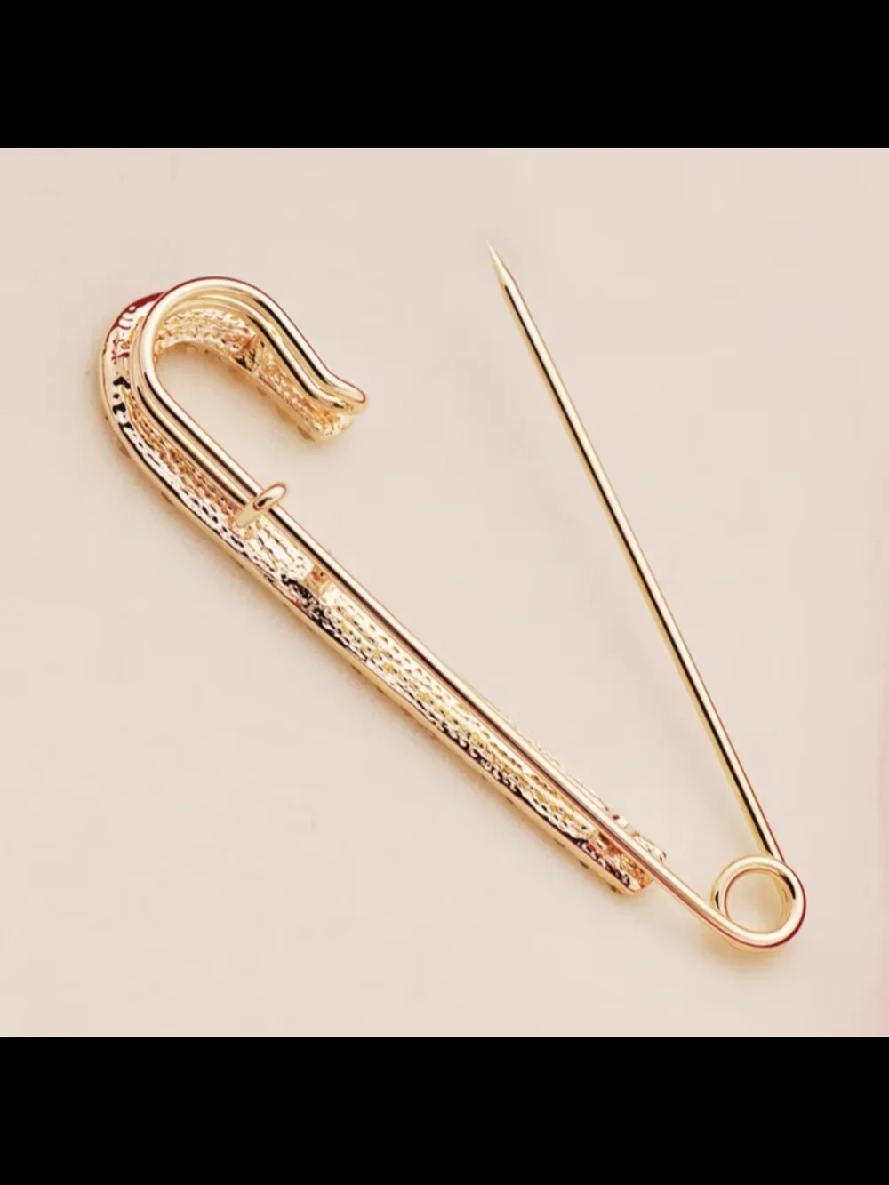 Gold-Tone Safety Pin Brooch with Clear Crystals